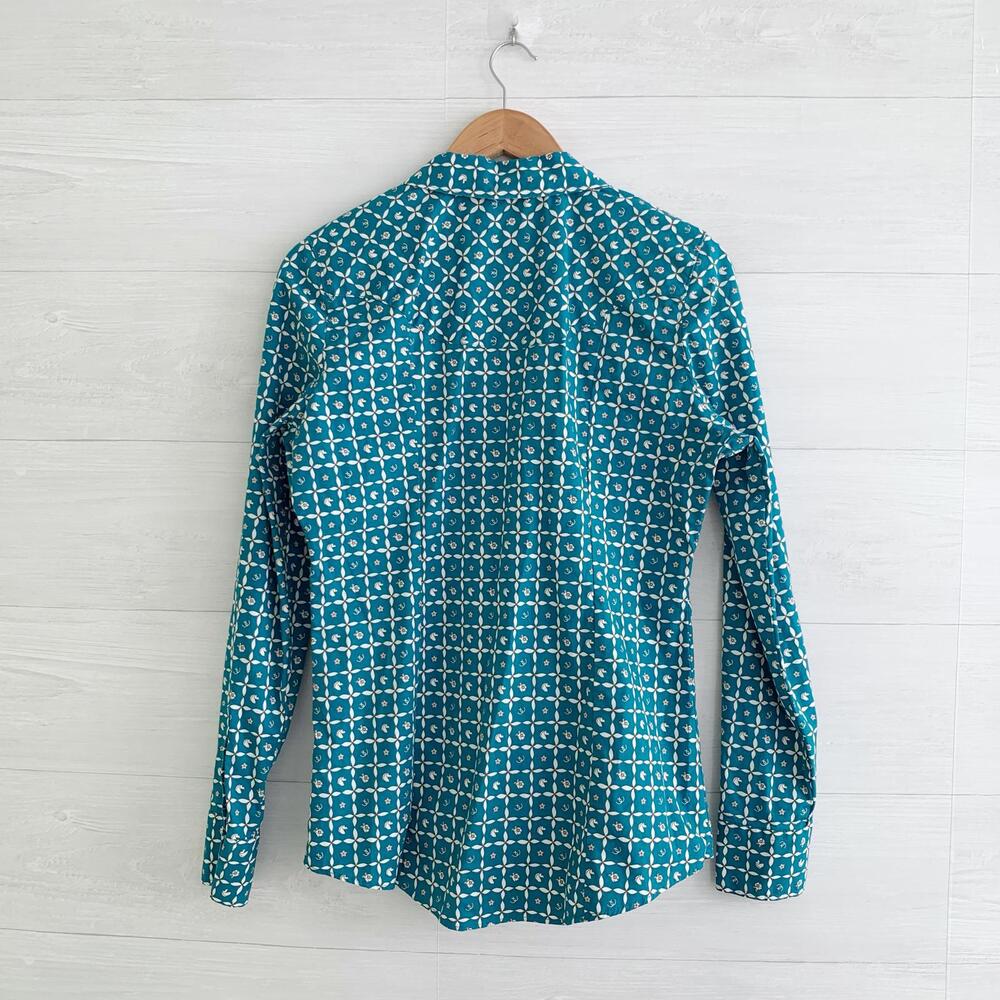Rank 45 - Teal equestrian western tailored button up shirt, L - Picture 5 of 7
